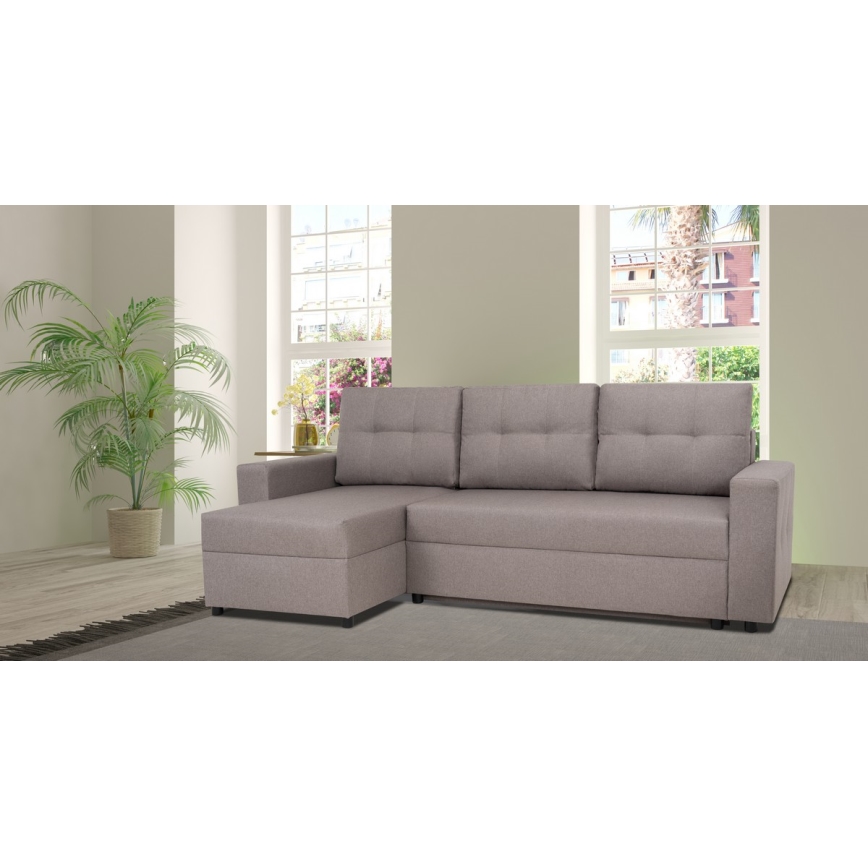 Sofá de canto universal com função de dormir e espaço de arrumação SEVILLA cinza