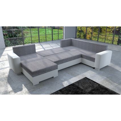 Sofá em U estofado, reversível e com cama desdobrável YORK, branco/cinzento