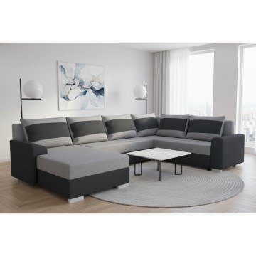 Sofá seccional estofado em U OXFORD, reversível e com função de cama, preto/cinza