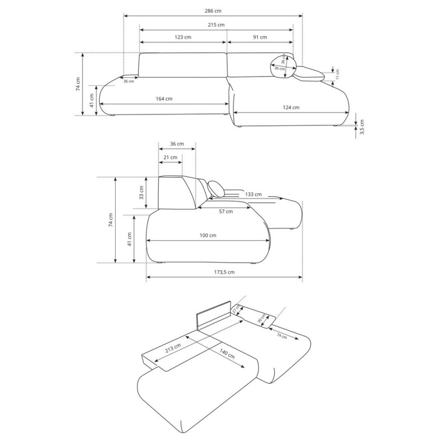 Sofá‑cama de canto em L PRATO, versão esquerda, com espaço de arrumação, bege