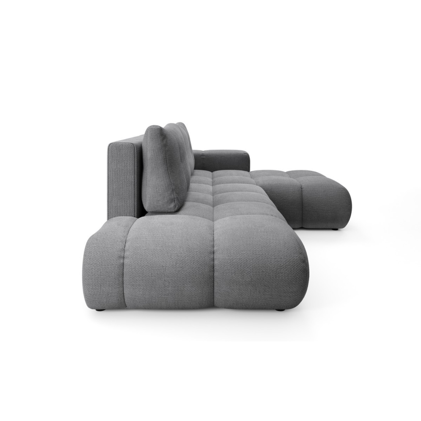 Sofá-cama de canto estofado ALMADA em L, com arrumação, lado direito, cinzento