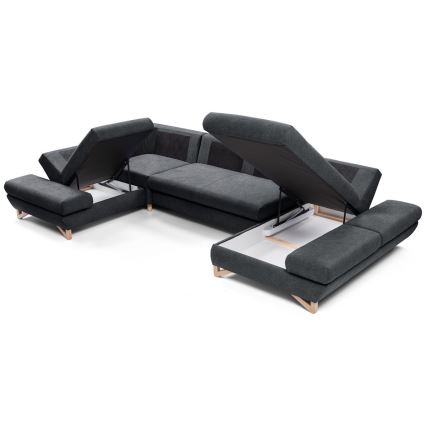 Sofá-cama de canto em U AVESTA, estofado, com arrumação — antracite