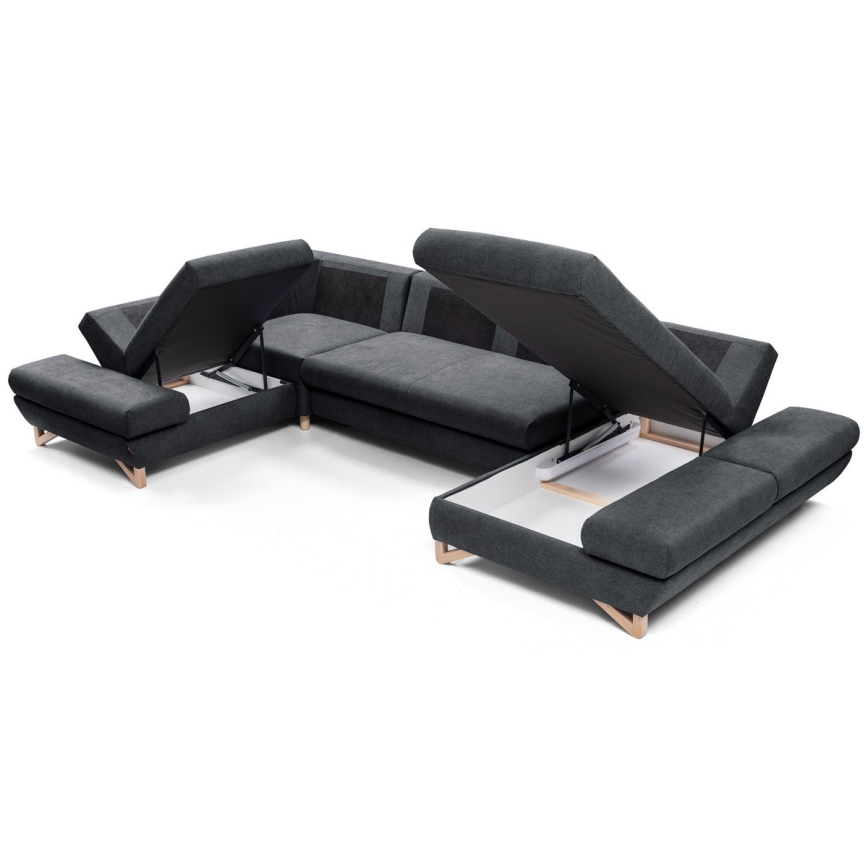 Sofá-cama de canto em U AVESTA, estofado, com arrumação — antracite