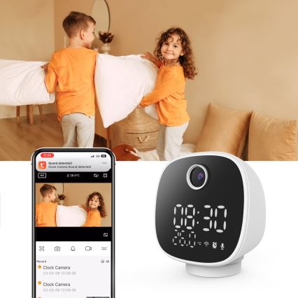 Câmara inteligente com despertador, termómetro e luz LED 1296p 3Mpx 5V Wi-Fi Tuya IP65