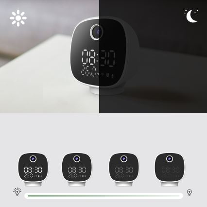 Câmara inteligente com despertador, termómetro e luz LED 1296p 3Mpx 5V Wi-Fi Tuya IP65