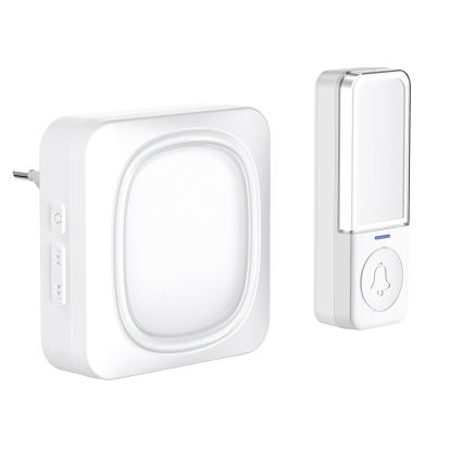 Campainha de tomada sem fios com iluminação LED 230V/1xCR2032 IP56 branco