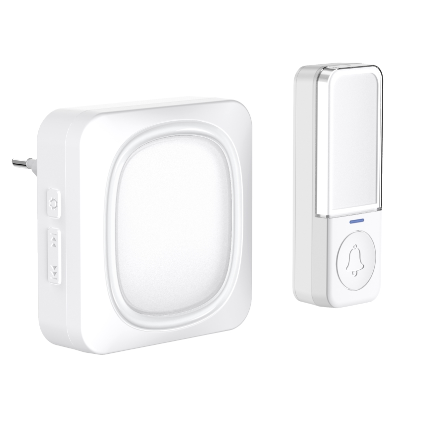 Campainha de tomada sem fios com iluminação LED 230V/1xCR2032 IP56 branco