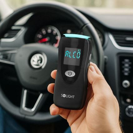 Testador profissional sem contacto de álcool Fuel Cell — intervalo 0,0 - 5,0‰ BAC, sensibilidade 0,08‰, alimentado por 3x pilhas AA