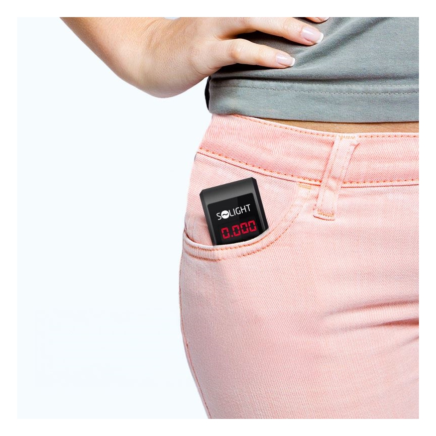 Etilómetro recarregável mini com célula de combustível, 0,0 - 5,0‰ BAC, sensibilidade 0,08‰, 5V