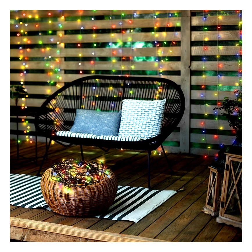 Cordão LED para exterior, 100 LEDs / 8 funções, IP44, 13 m, multicolorido