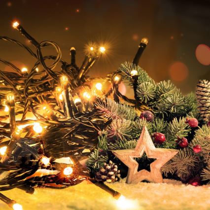 Corrente exterior de Natal LED 50xLED/8 funções 8m IP44 branco quente