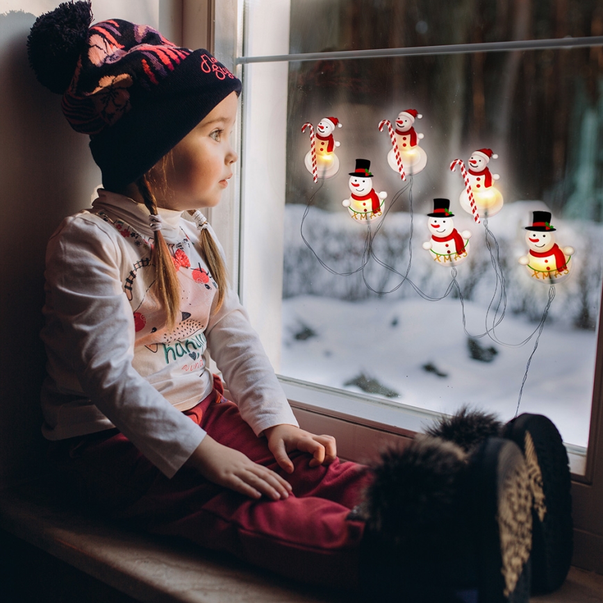 Corrente de Natal LED com chávenas de sucção 6xLED/2xAA 1,2m branco quente boneco de neve