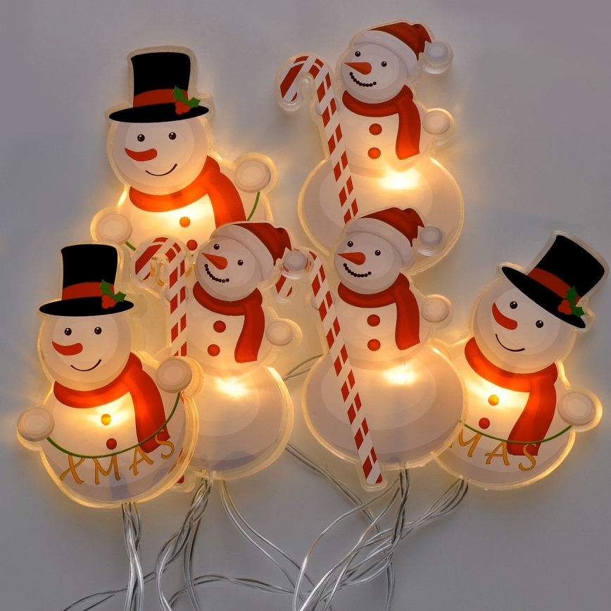 Corrente de Natal LED com chávenas de sucção 6xLED/2xAA 1,2m branco quente boneco de neve