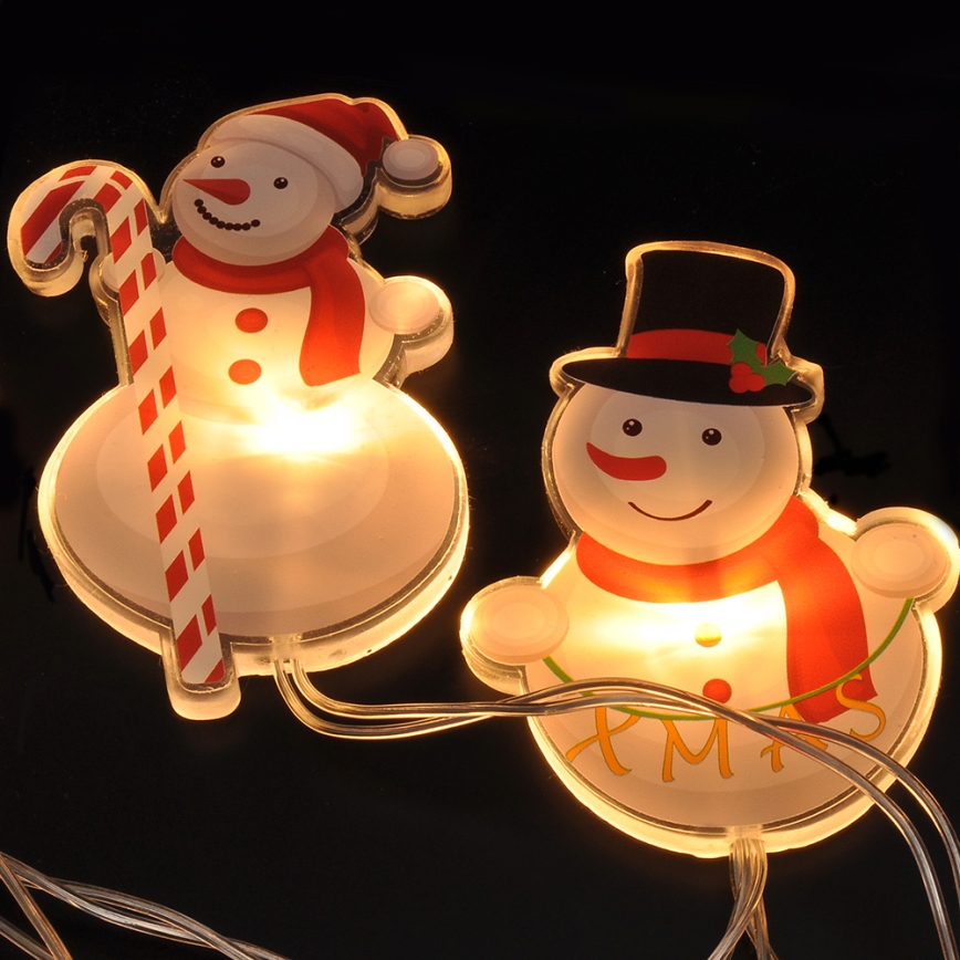 Corrente de Natal LED com chávenas de sucção 6xLED/2xAA 1,2m branco quente boneco de neve