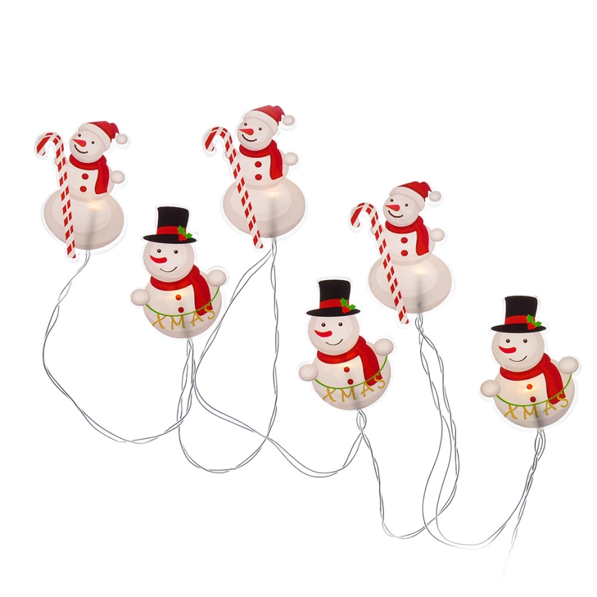 Guirlanda LED com ventosas 6xLED/2xAA 1,2m branco quente boneco de neve