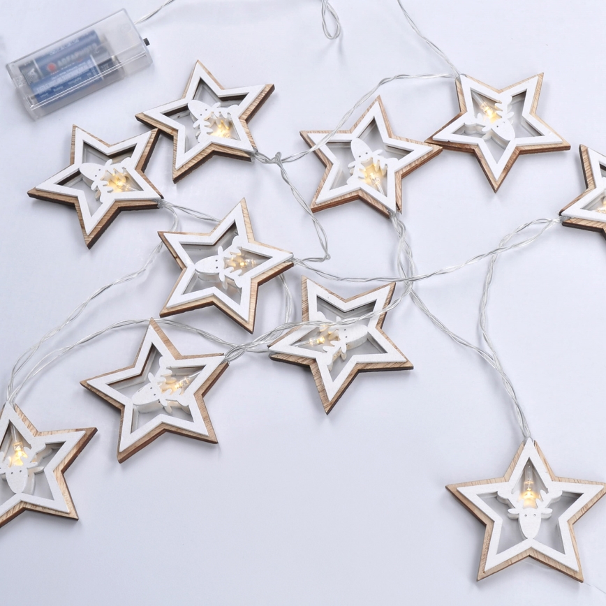 Cordão de luzes de Natal LED 10xLED/2xAA 1,8m branco quente