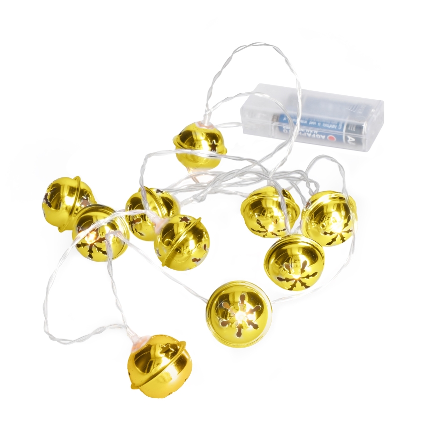Guirlanda LED 10xLED/2xAA/branco quente 1,8m guizos