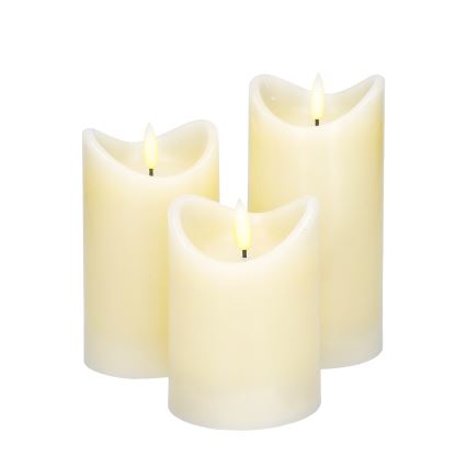 CONJUNTO 3x Velas de cera natural LED/3xAAA/branco quente
