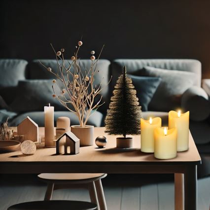 CONJUNTO 3x Velas de cera natural LED/3xAAA/branco quente