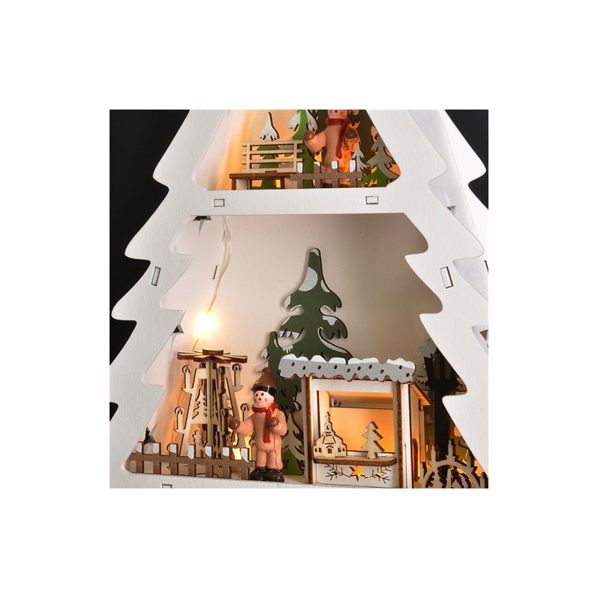 Decoração de Natal LED — árvore de madeira elegante, 13 LEDs, funciona com 2 pilhas AA