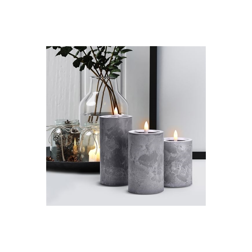 Conjunto de 3 velas LED — alimentadas por 2 pilhas AA — luz branca quente