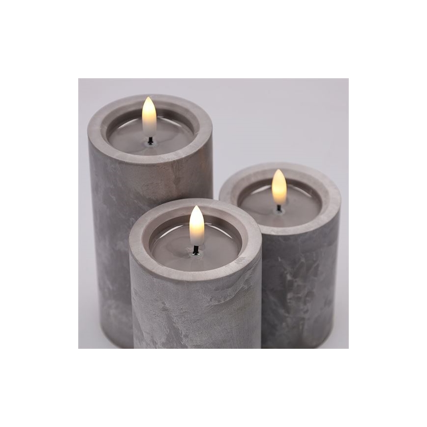 Conjunto de 3 velas LED — alimentadas por 2 pilhas AA — luz branca quente