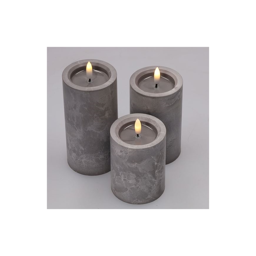 Conjunto de 3 velas LED — alimentadas por 2 pilhas AA — luz branca quente