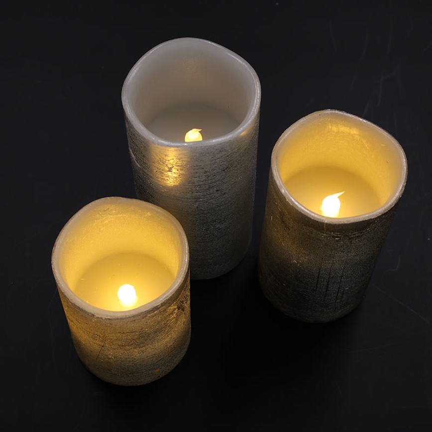 Conjunto de 3 velas LED — alimentadas por 3 pilhas AAA, luz branca quente
