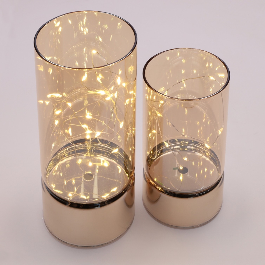 Conjunto com 2 luzes de Natal LED: 20 LEDs + 10 LEDs / 2xAA + 3xAA, branco quente