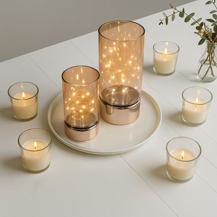 Conjunto com 2 luzes de Natal LED: 20 LEDs + 10 LEDs / 2xAA + 3xAA, branco quente