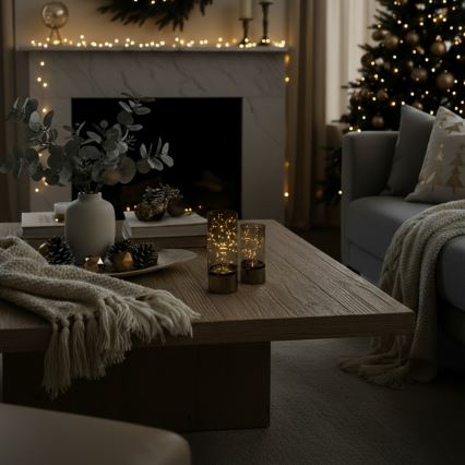 Conjunto com 2 luzes de Natal LED: 20 LEDs + 10 LEDs / 2xAA + 3xAA, branco quente