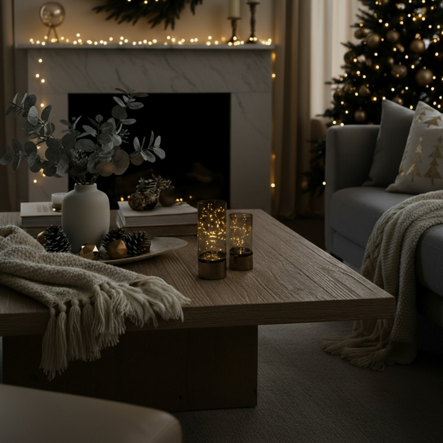Conjunto com 2 luzes de Natal LED: 20 LEDs + 10 LEDs / 2xAA + 3xAA, branco quente