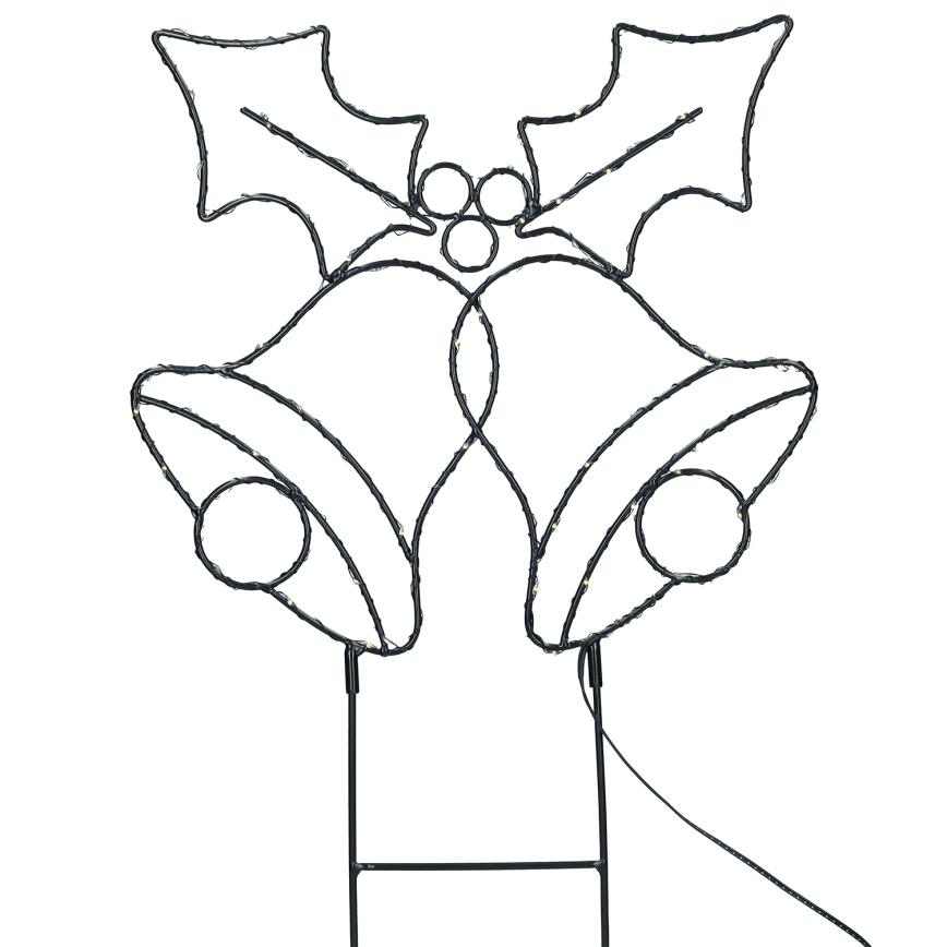 Decoração de Natal LED para exterior, 100 LEDs, 3xAA, IP44, branco quente, sinos