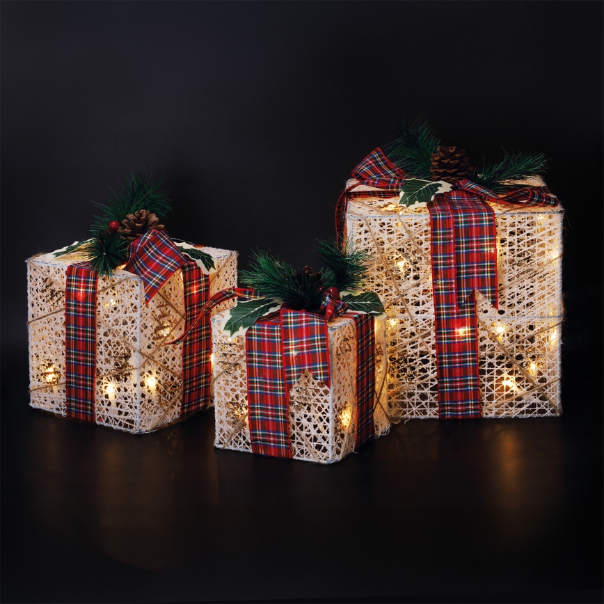Conjunto 3x LED Presente de Natal 48xLED/3,6W/230V IP44 branco quente