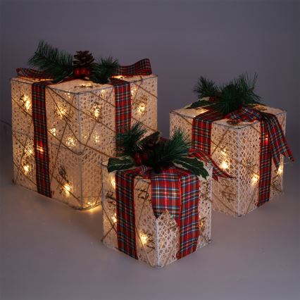 Conjunto 3x LED Presente de Natal 48xLED/3,6W/230V IP44 branco quente
