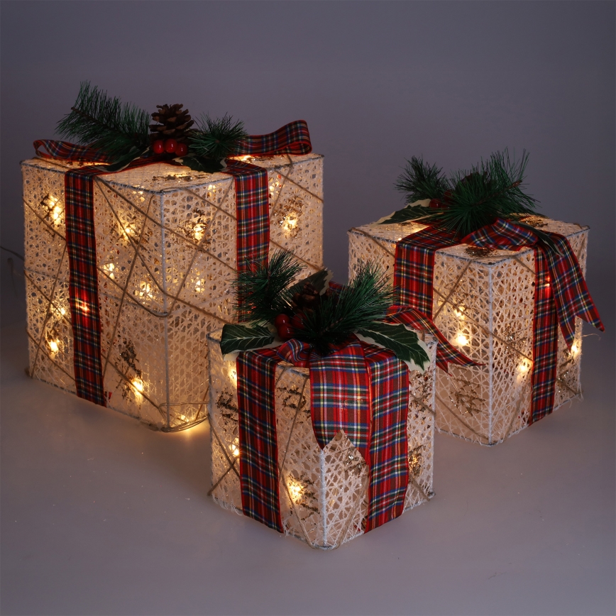 Conjunto 3x LED Presente de Natal 48xLED/3,6W/230V IP44 branco quente