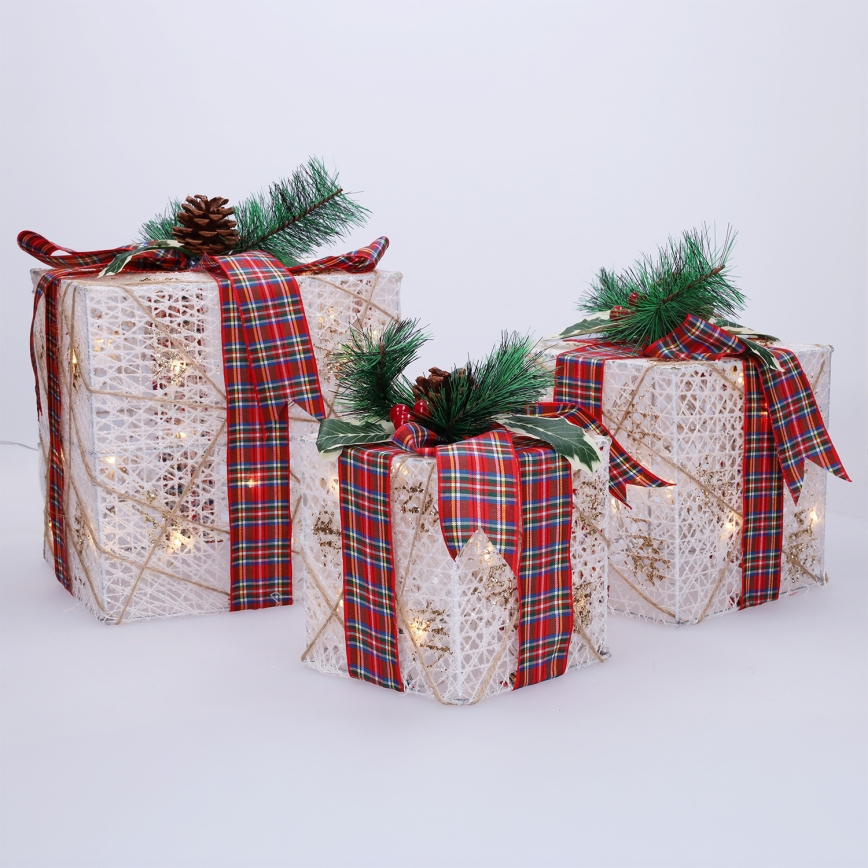 Conjunto 3x LED Presente de Natal 48xLED/3,6W/230V IP44 branco quente