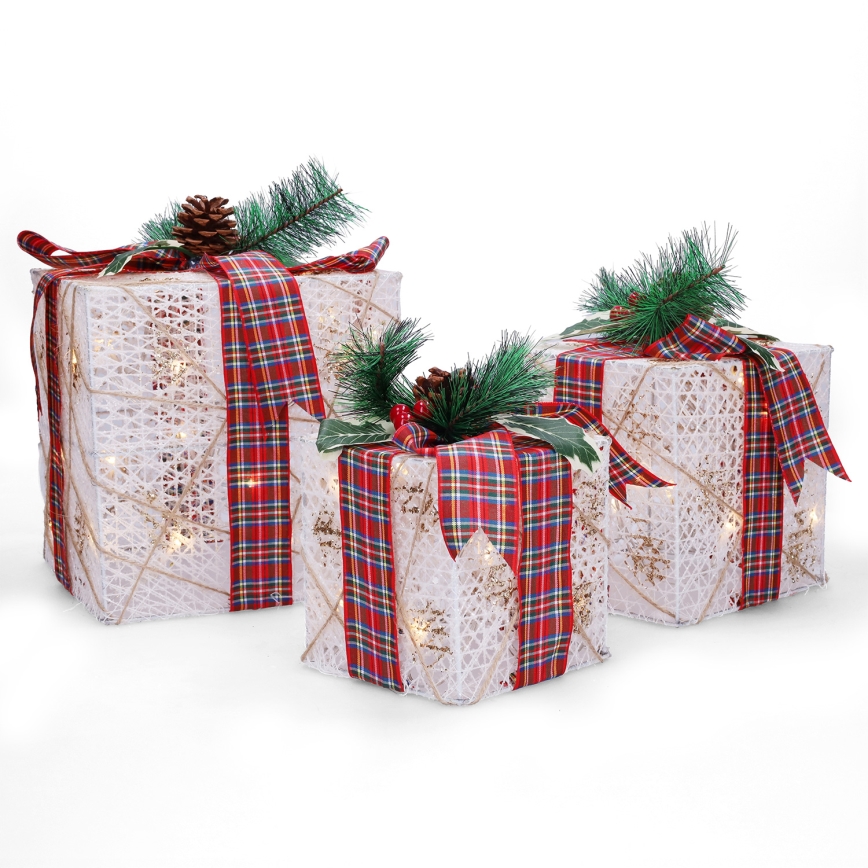 Conjunto 3x LED Presente de Natal 48xLED/3,6W/230V IP44 branco quente