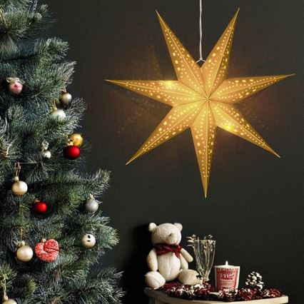Decoração de Natal LED — Estrela dourada 60 cm, 20 LEDs, alimentada por 2xAA, luz branca quente