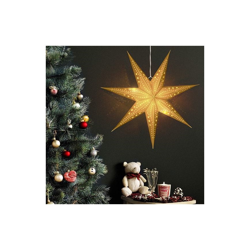Decoração de Natal LED — Estrela dourada 60 cm, 20 LEDs, alimentada por 2xAA, luz branca quente