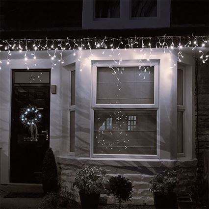 Cortina de Natal LED para exterior 120 LEDs/8 funções 9 m IP44 branco quente