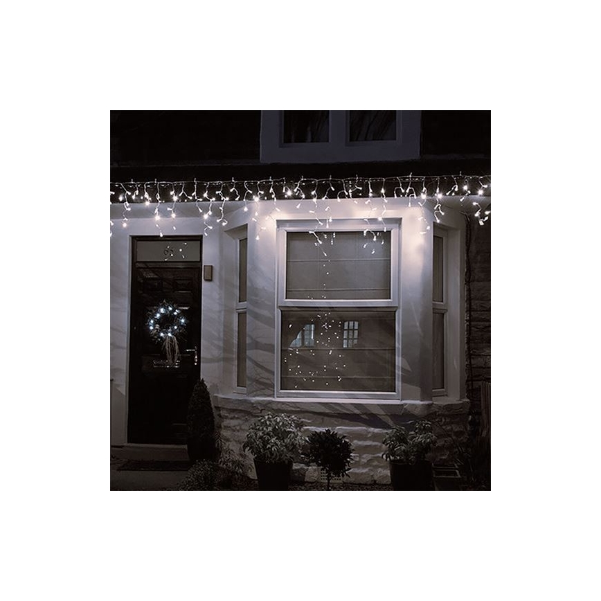 Cortina LED para exterior 120 LEDs / 8 funções, 9 m, IP44, branco quente