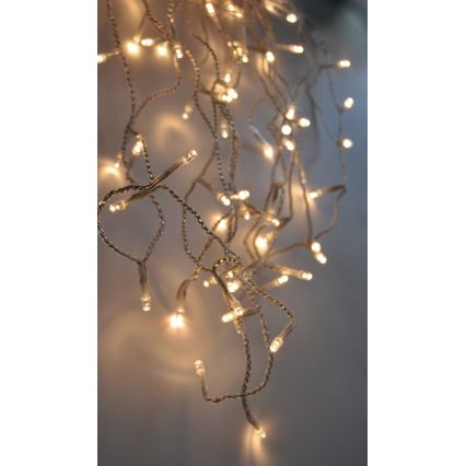 Cortina de Natal LED para Exterior 360 LEDs/8 funções 15m IP44 branco quente
