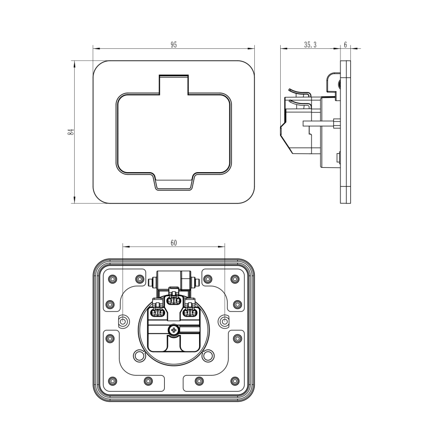 Tomada de chão embutida para exterior IP55 angular