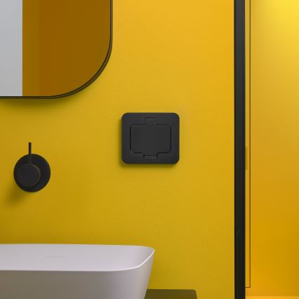 Tomada de chão de embutir para exterior IP55 preta retangular