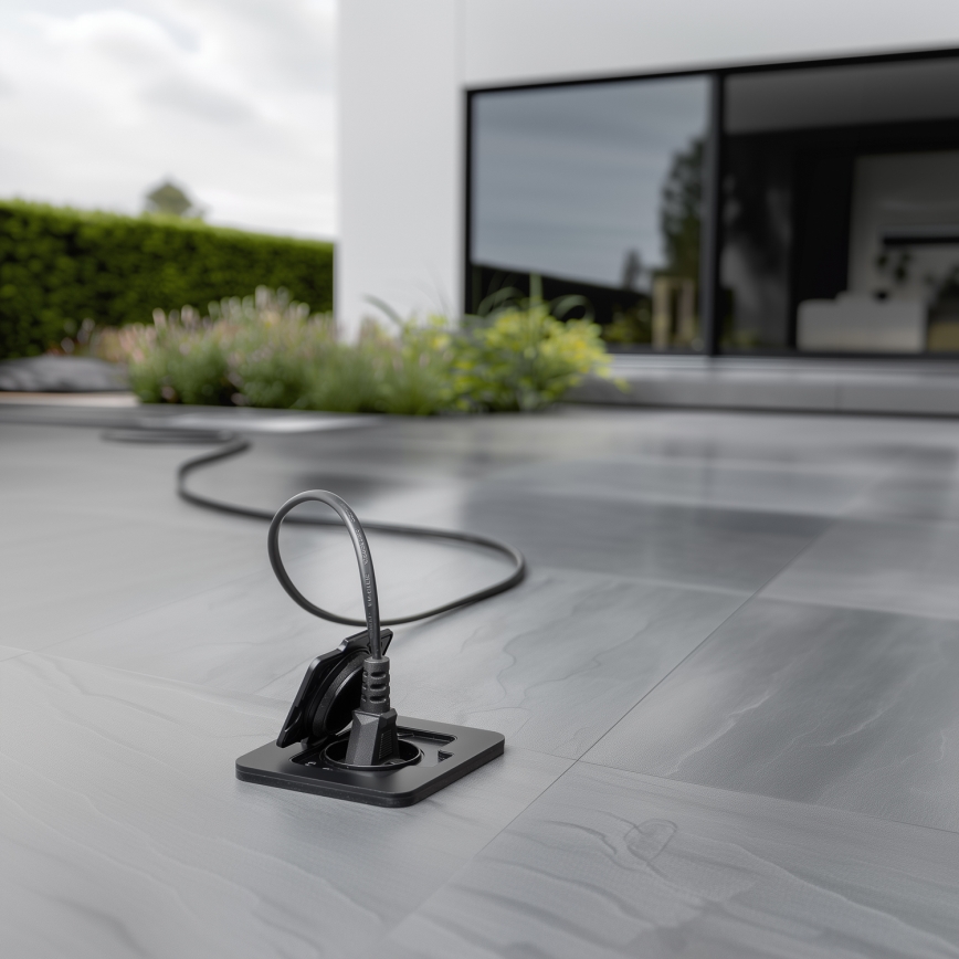 Tomada de chão de embutir para exterior IP55 preta retangular