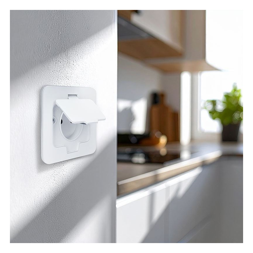Tomada de chão embutida para exterior IP55, branca e retangular