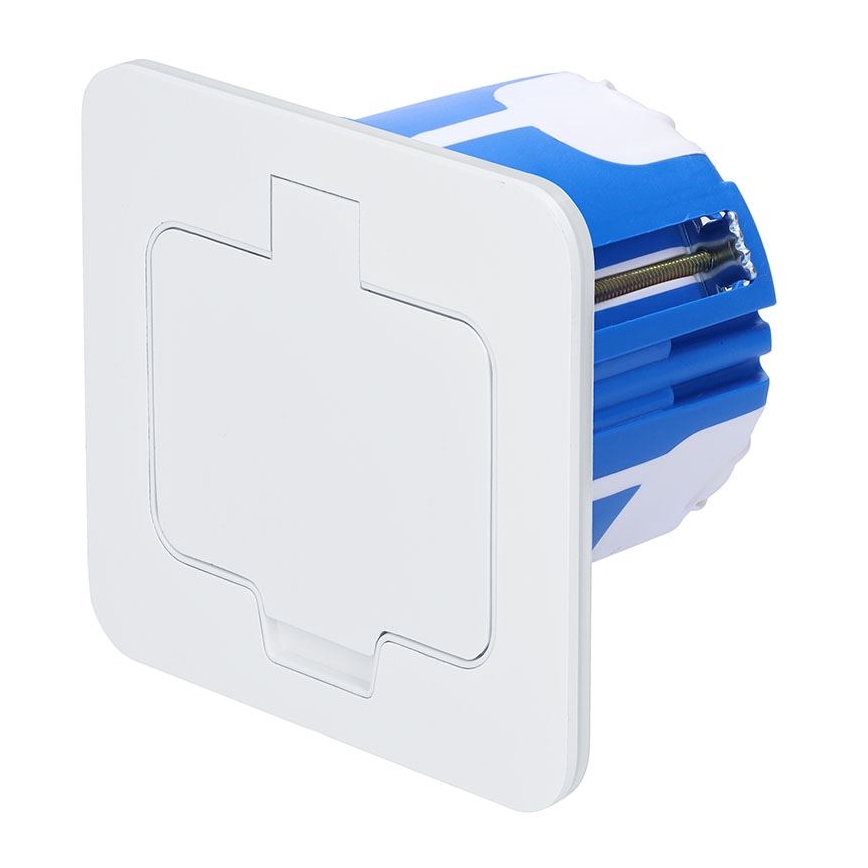 Tomada de chão embutida para exterior IP55, branca e retangular