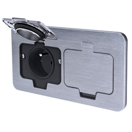 Tomada dupla para chão embutida para exterior IP55 angular