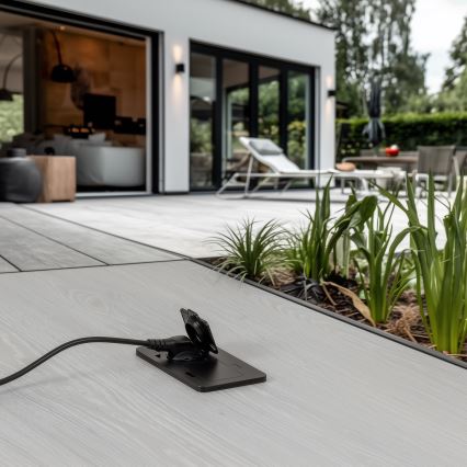 Tomada dupla de chão encastrada para exterior IP55 preta retangular